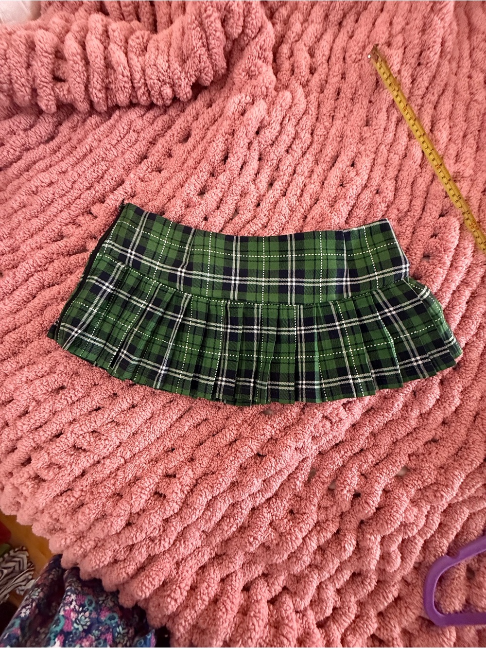 Y2K Green Plaid Pleated Micro Mini Skirt Schoolgirl Tennis Skirt Low Waist